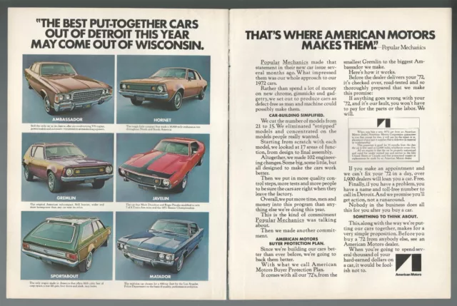 1972 AMERICAN MOTORS 2-page advertisement AMC Javelin Gremlin Matador Hornet etc