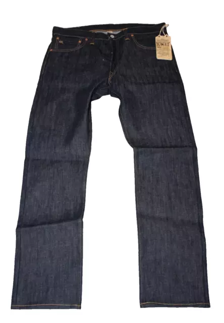 Rrl Ralph Lauren Raw Rigid Slim Fit Button Fly Blue Jeans Core Icon 36 34 2