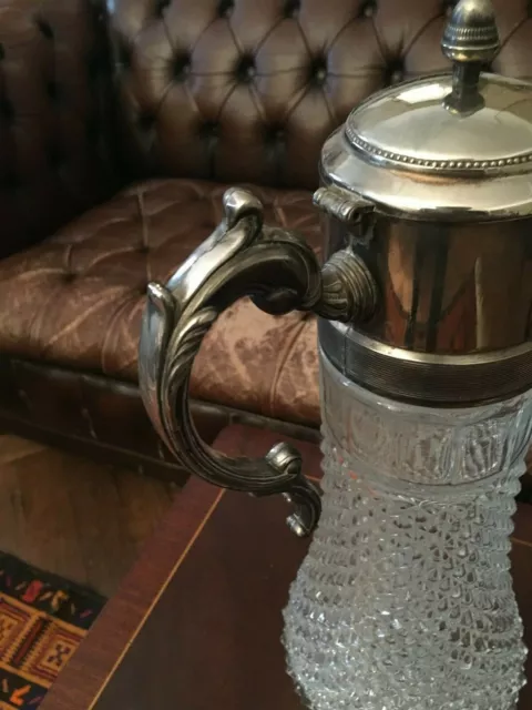 Georgian Style Crystal & Silver Plate Claret Jug Decanter WITH AN INSERT 3