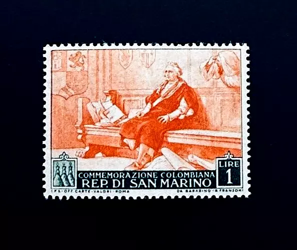 SAN MARINO Stamp - 1952 Columbus Birth # 308 Mint OG VLH Winged Wheel Wtm