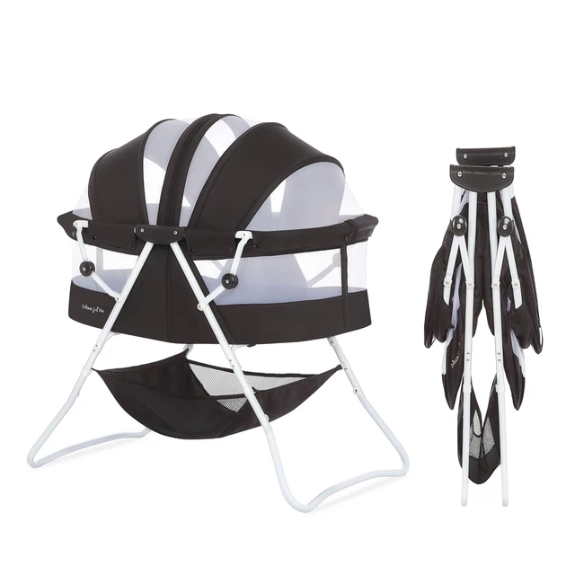 Karley Bassinet in Black, Quick Fold and Easy to Carry, Large Storage Basket