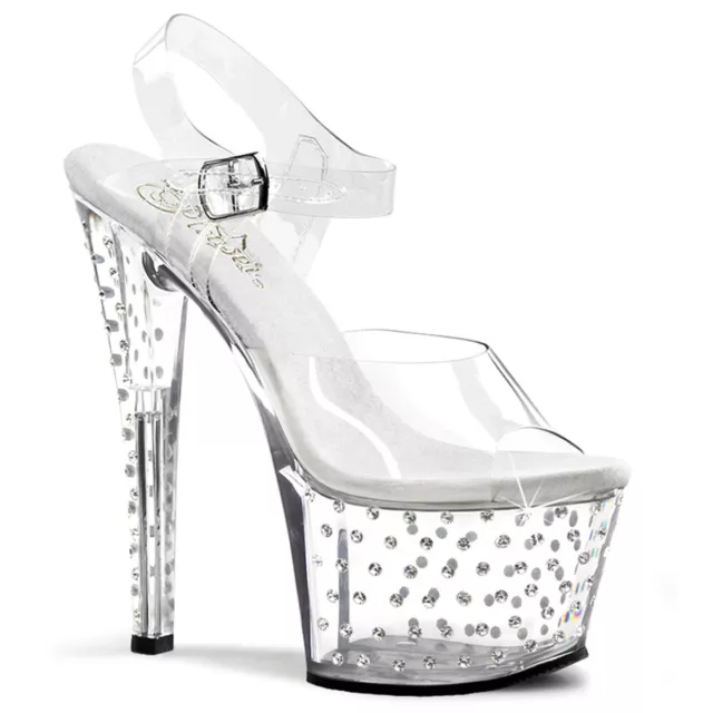 Sale STARDUST-708 Pleaser Damen Plateausandaletten transparent Strass besetzt 37