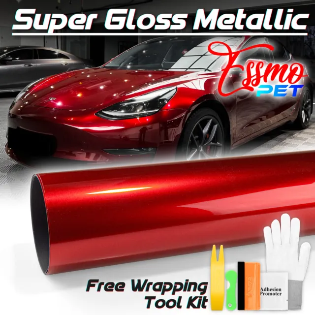ESSMO PET Super Gloss Metallic Gem Red Car Vehicle Vinyl Wrap Decal Like Paint