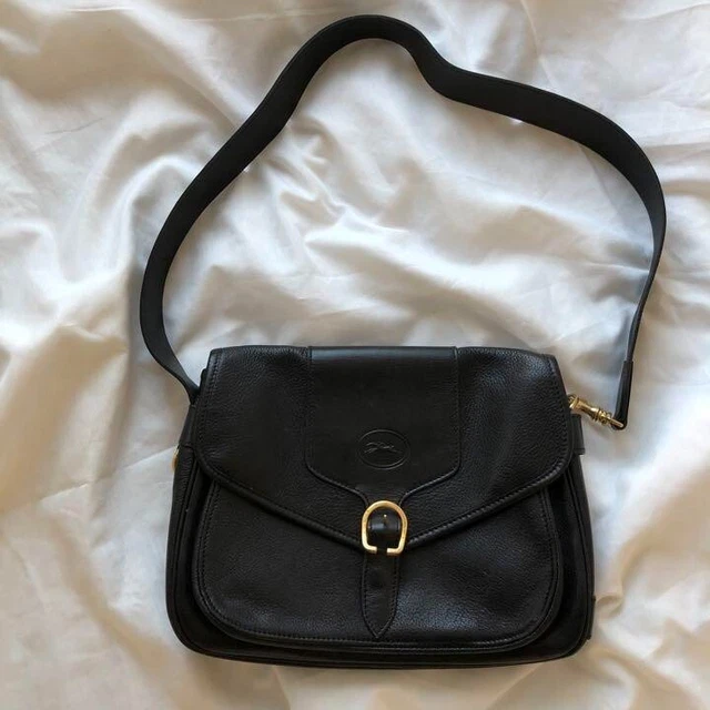 Authentic Longchamp Leather Shoulder Bag Black [Good]