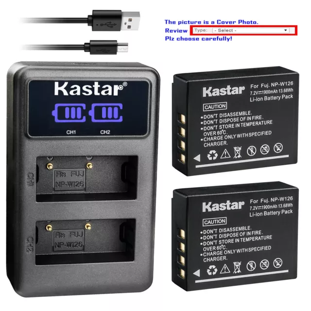 Kastar Battery Dual LCD Charger for Fujifilm NP-W126s Fujifilm X-PRO3, X-T30 II