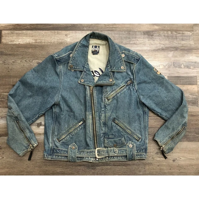 VINTAGE HARLEY DAVIDSON Biker Blues Denim Blue Jean Jacket Large