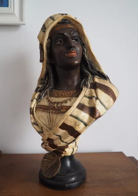 Sculpture buste orientaliste Femme Bédouin turban terre cuite XIXème