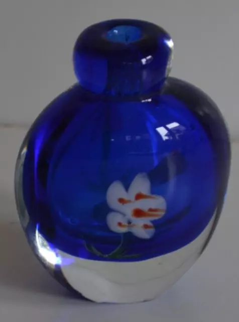 Small Vintage art glass bud vase blue and clear