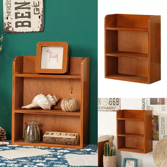 3 Tier Bookcase Desktop Small Wall Storage Shelf Display Rack Pine Wood Cabinet