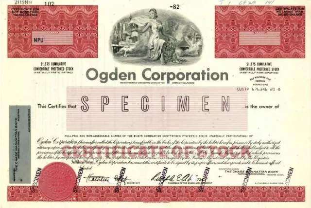 Ogden Corporation - Stock Certificate - Specimen Stocks & Bonds