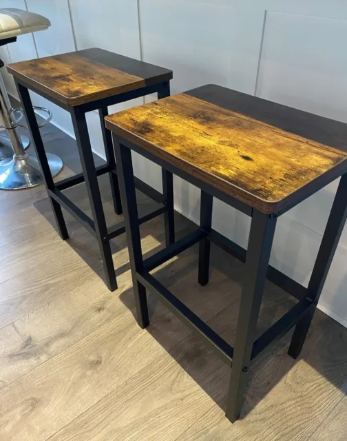 Set of 2 Industrial Dining Chic Bar Stools Rustic Breakfast Kitchen Tall Seat