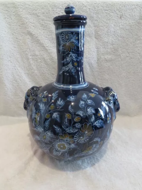 Importante gourde faience Nevers Gabriel Montagnon début 20ème Bleu de nevers