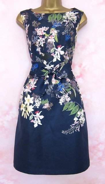 TED BAKER ~Nillye~ Abito UK 10 2 ~Matrimonio~ Dettaglio fiocco floreale blu navy bellissimo
