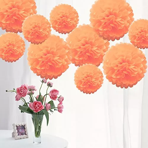 Tissue Paper Pom Poms 10Pcs 12inches for Birthday& Party Decorations- Orange