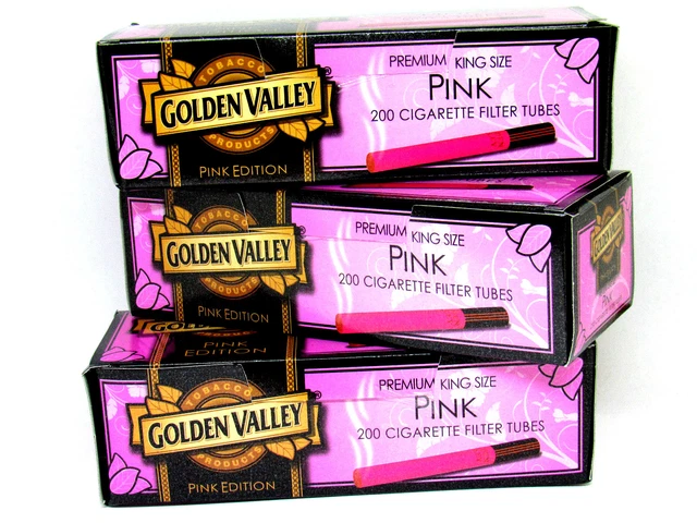 pink cigarette tubes 3 GOLDEN VALLEY Pink Edition King Size Cigarette Tubes (box) 200 ea Filter  Tubes $7.36