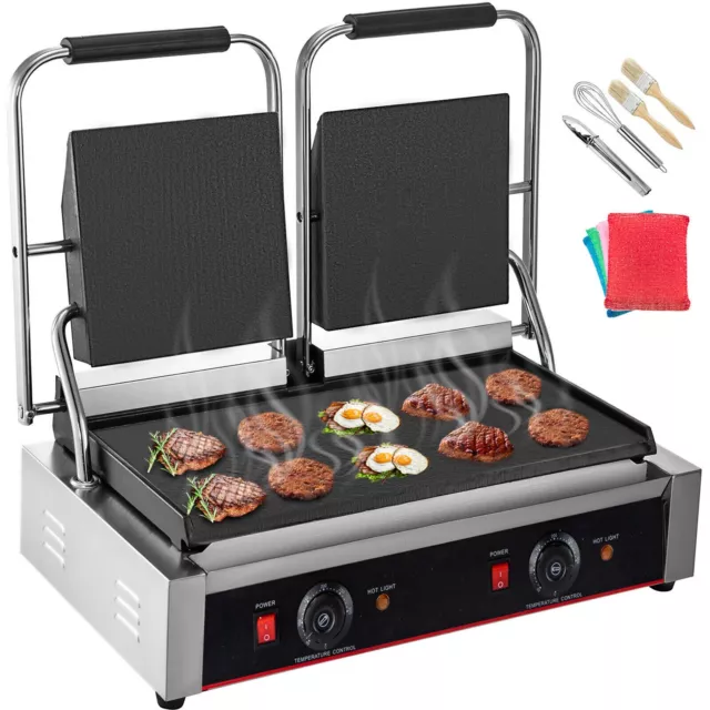 VEVOR Commercial Panini Press Grill Commercial Double Half Grooved Plates