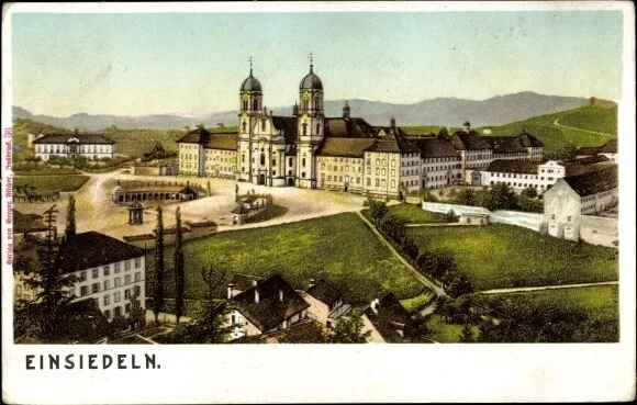 Ak Einsiedeln Kt. Schwyz Schweiz, Panorama mit Kloster - 3823207