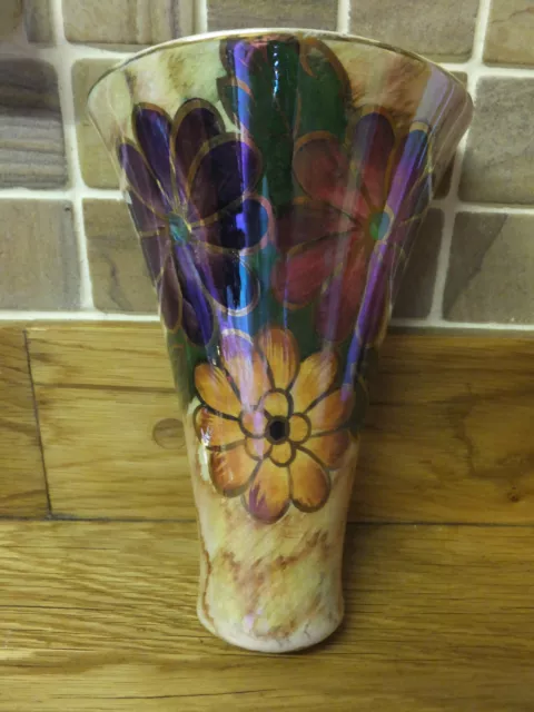 Rare Vintage J Fryer Old Courthouse Hand Painted Floral Luster Wall Vase