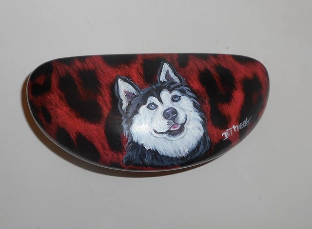 Siberian Husky Dog Art Portrait Eyeglass Sunglass Spectacles Case Hand Painted