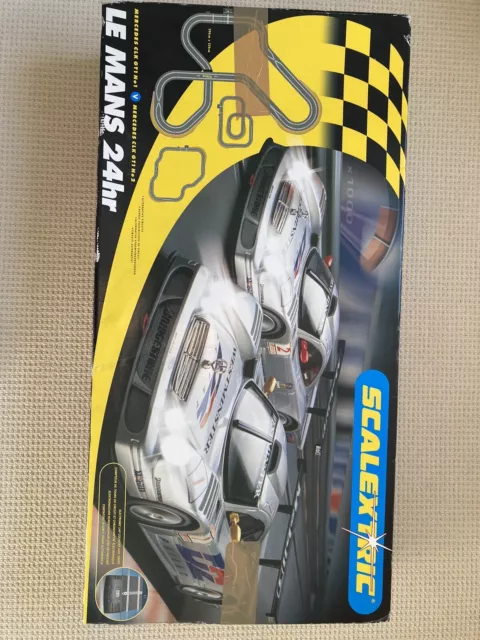 Scalextric Le Mans 24hr Racing Track with 2 Mercedes CLK GT1 Race Cars