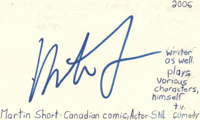 Martin Short Canadian Actor Comic Writer TV Movie Autographed Signed Index Card