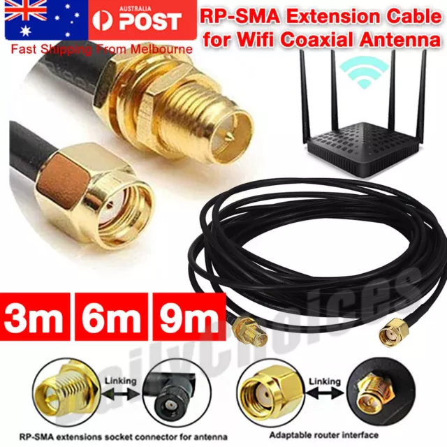 RP-SMA Male to Female Coaxial Extension Cable Antenna Aerial WiFi Router AU