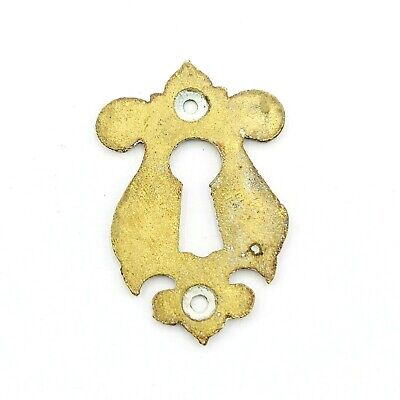 Vintage Ornate Brass Skeleton Key hole Escutcheon 1 5/8" x 1" Furniture Hardware 3