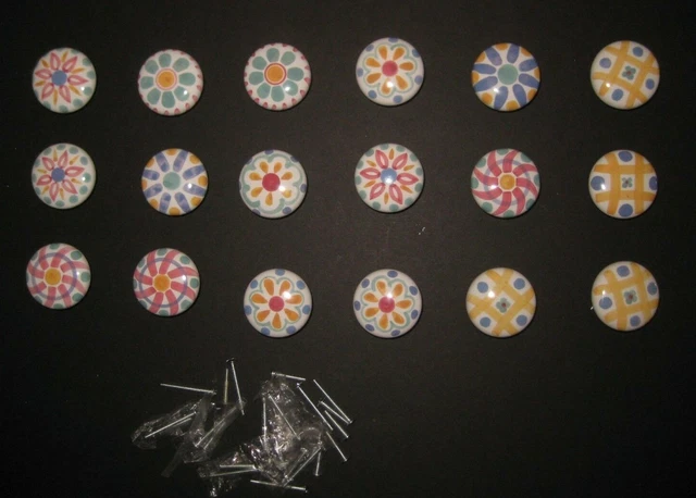 LOT of 18 Hand Painted Ceramic Drawer Cabinet 2" Pulls Knobs with Screws