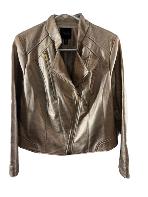 Thalia Sodi Womens Size Large Champagne Gold Faux Leather Moto Style Jacket