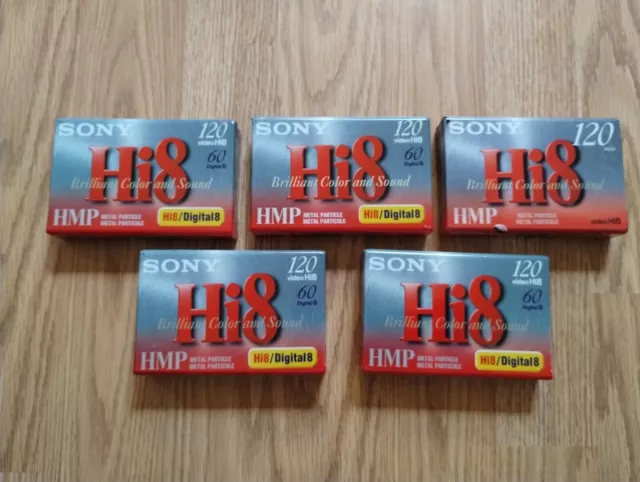 5 cintas de video de partículas metálicas digitales Sony Hi8 8 HMP nuevas selladas