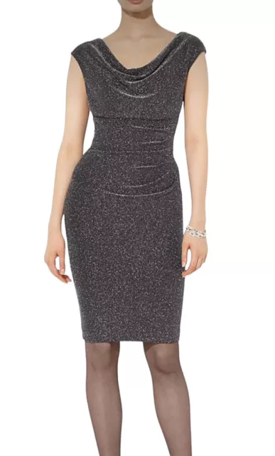 Lauren Ralph Lauren LRL Cowl Neck Cocktail Dress Size 8 Metallic Black Stretch