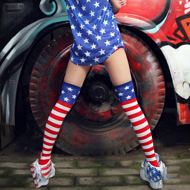 Over The Knee Stockings Striped Stars Socks Women's Knee High Socks