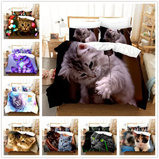 Cute Cat 3D Printed Bedding Set 3PCS Duvet Cover & Pillowcase Gift Single King