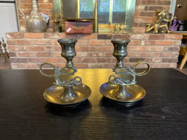 Pair Of Vintage Brass Koi Fish Sea Serpent Dragon Chamber Sticks Candle Holders