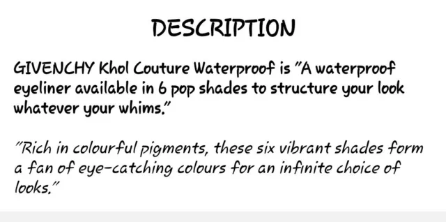 Delineador de ojos impermeable Givenchy Khol Couture totalmente nuevo vendedor del Reino Unido 2