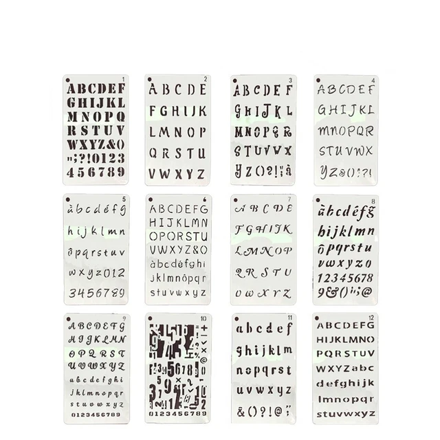 12 PCS ALPHANUMERIC Template Drawing Templates Stencils for Painting £ ...