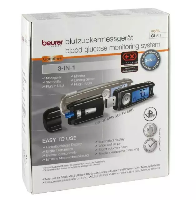 Beurer GL 50 mg/dl schwarz - Blutzuckermessgerät für Diabetiker, PZN 07626694