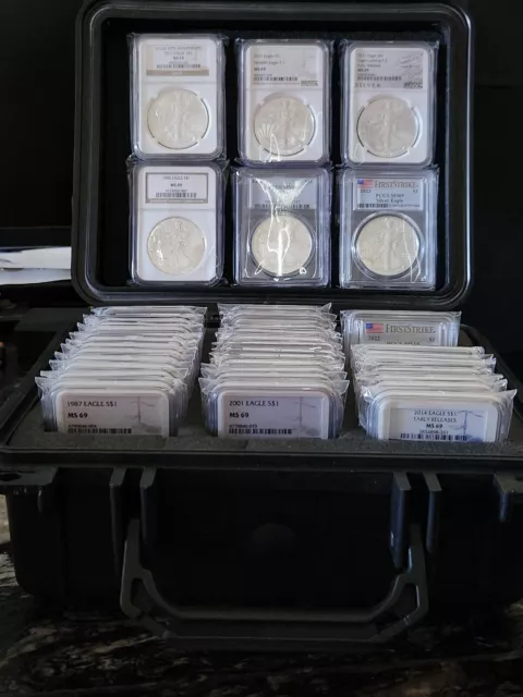 1986 - 2024 COMPLETE 40 $1 AMERICAN SILVER EAGLE COIN SET (Mix NGC & PCGS) MS69