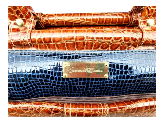SAMANTHA BROWN Croc-Embossed Dowel Travel Bag Carry-All Blue / Brown