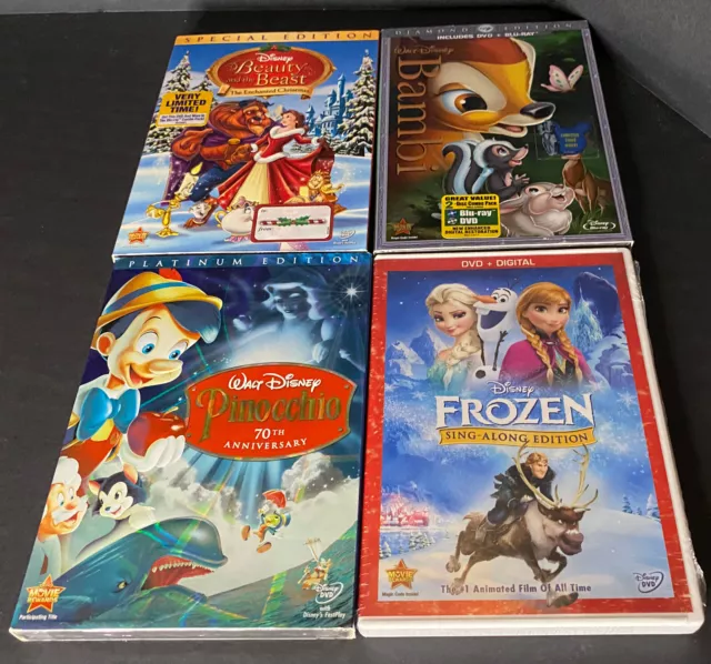 Lot of 4 DVD Walt Disney Collection Family Movies: Pinocchio, Bambi, + More New