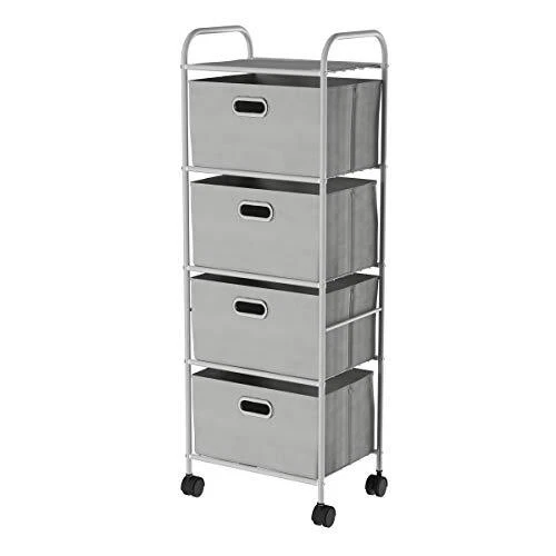 4-Tier Storage Drawers – Fabric Dresser with Wheels and Metal Frame – Rolling