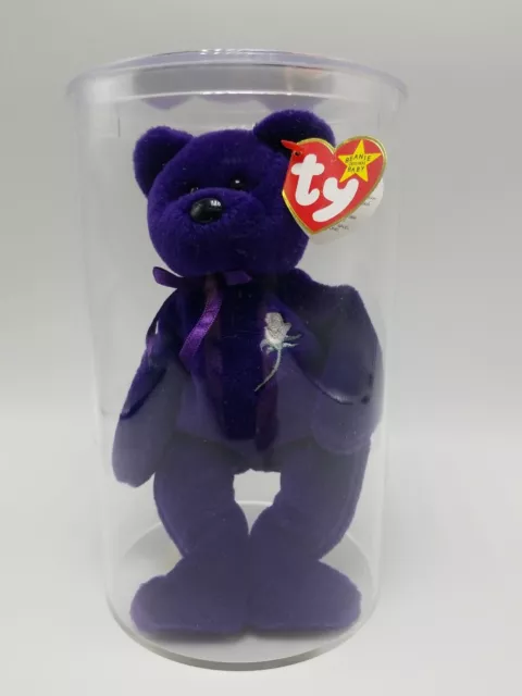Rare 997 Royal Purple Mint Ty Beanie Babies Princess Diana Bear with Case