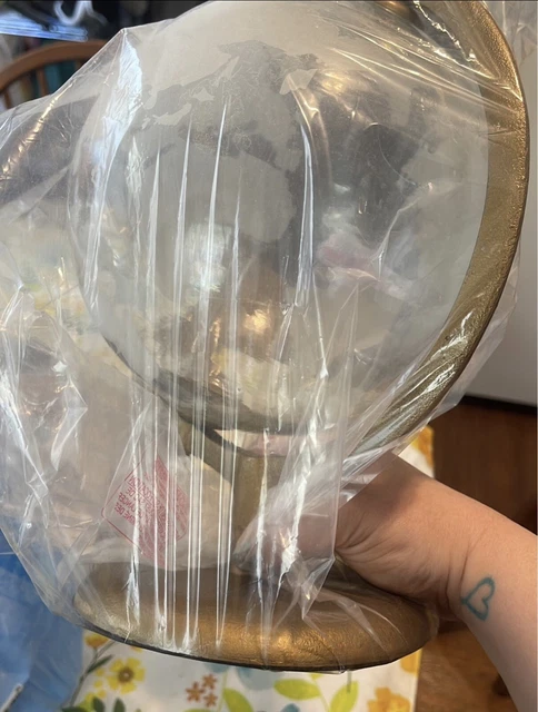 Globo esmerilado transparente de vidrio vintage con soporte de latón pequeño