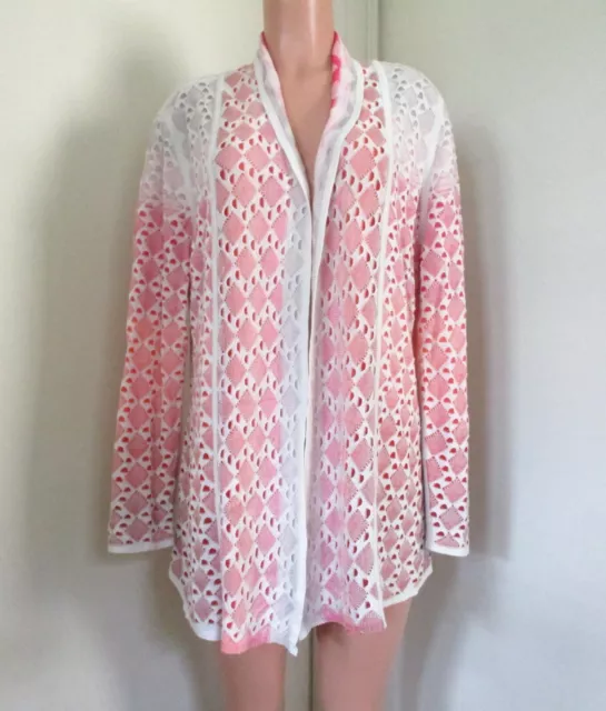 Nic + Zoe Pink/ White Multicolor Diamond Knit Open Cardigan Sweater, Size Xl