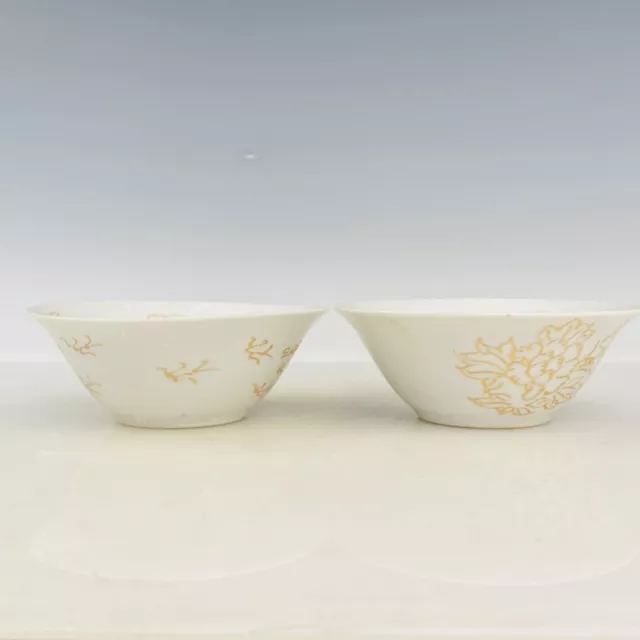 4.9" Antique Song dynasty Porcelain ding kiln pair White gilt flowers plant bowl