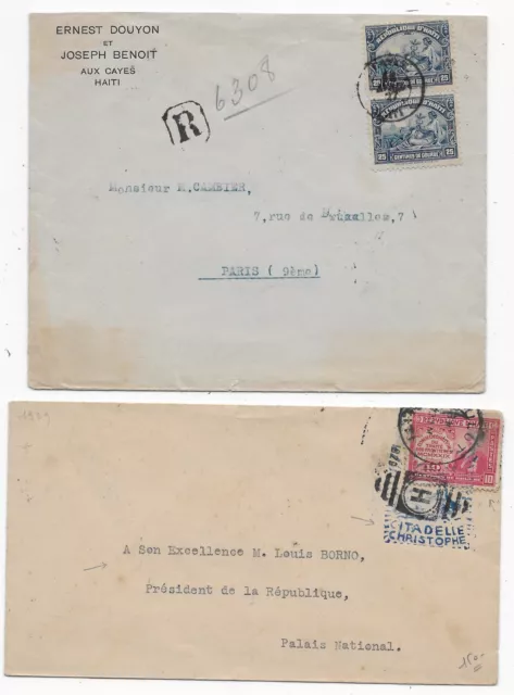 HAITI 2 lettres timbre,recommandé CAYES 1927, CITADELLE/ CHRISTOPHE destinataire