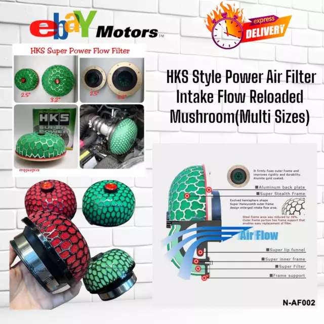 Nouveau Ø76mm Inlet Ø120mm HKS Style Power Air Filter Intake Flow Reloaded...