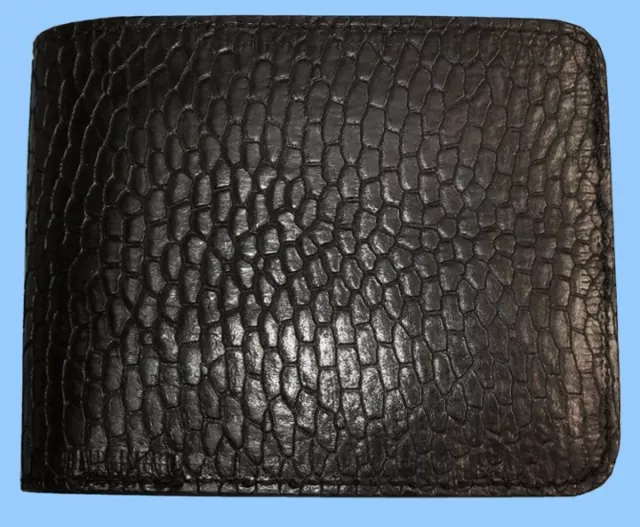 New MENS BLACK GENUINE BEAVER TAIL LEATHER-BIFOLD WALLET-CASH-CREDIT CARD SLOTS