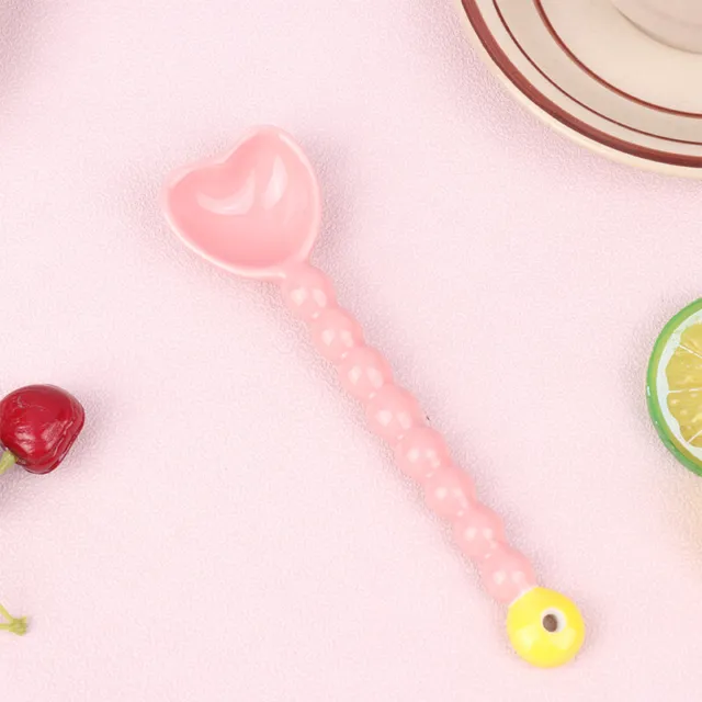 1Pc Love Beads Contrast Color Long Handle Spoon Ceramic Coffee Stirring Spoon