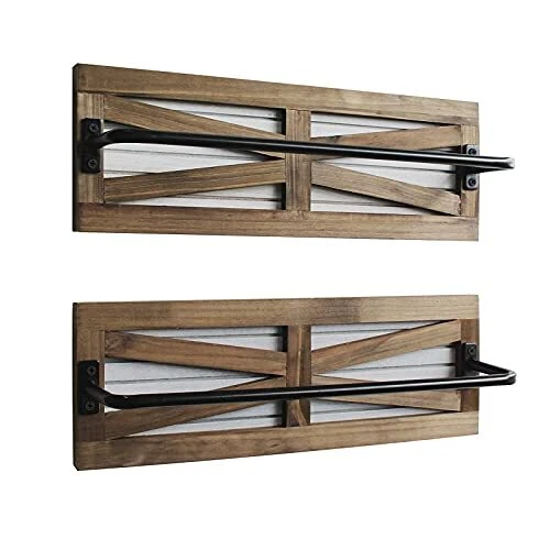 2PCS Rustic Towel Rack for Bathroom Wall Mounted, Wall Mounted Wood Hanging